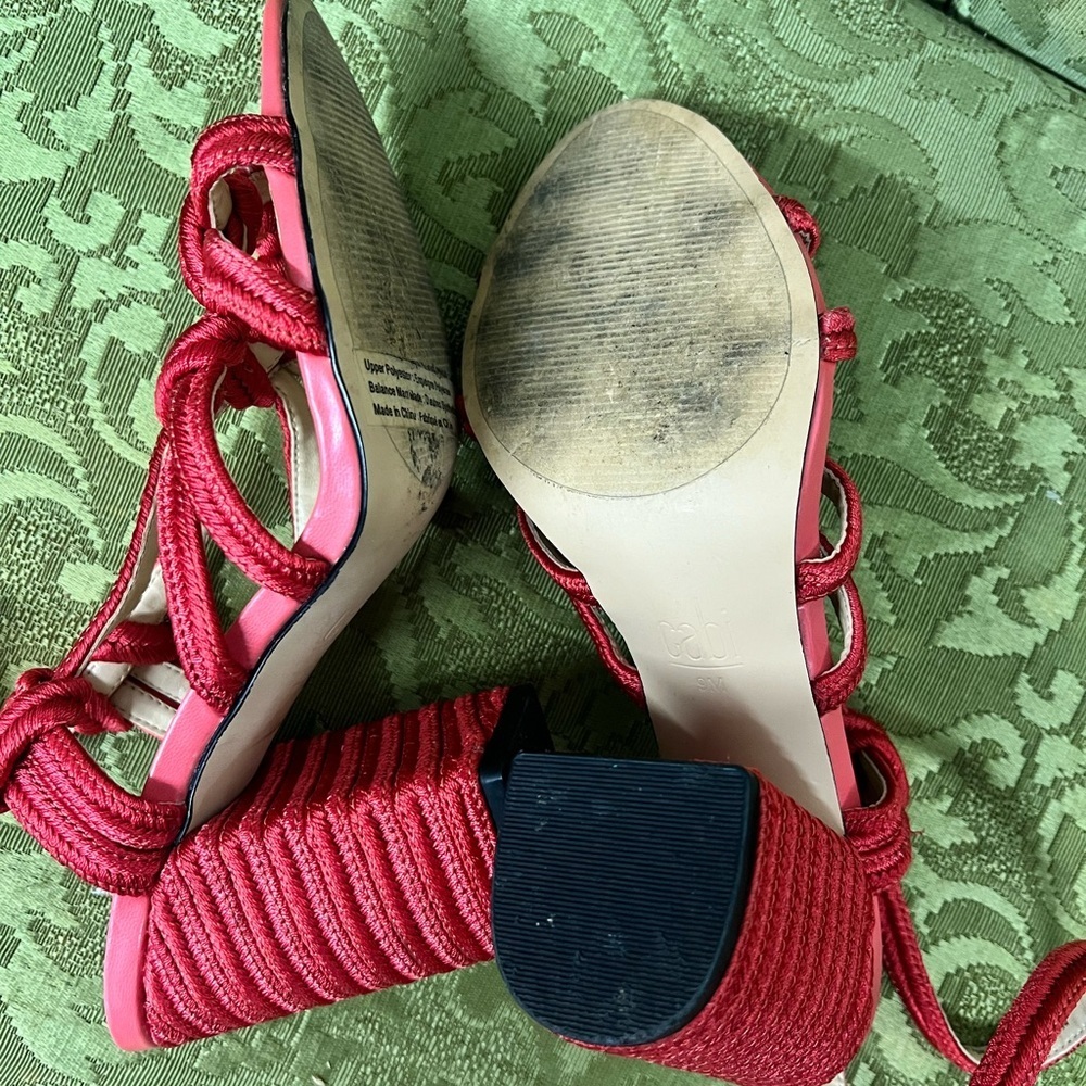 CAbi Tiptoe Heel Sandals 9M
Red Open Toe Rope Trim - Picture 9 of 9